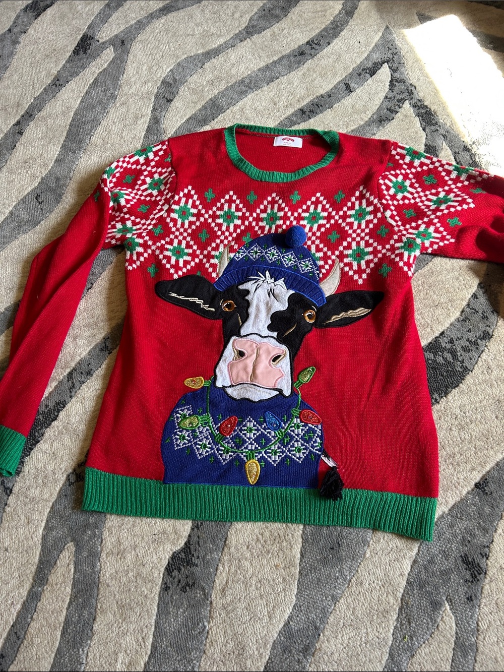 Festive Ugly Sweater Red Cow Graphic Holiday Sweater